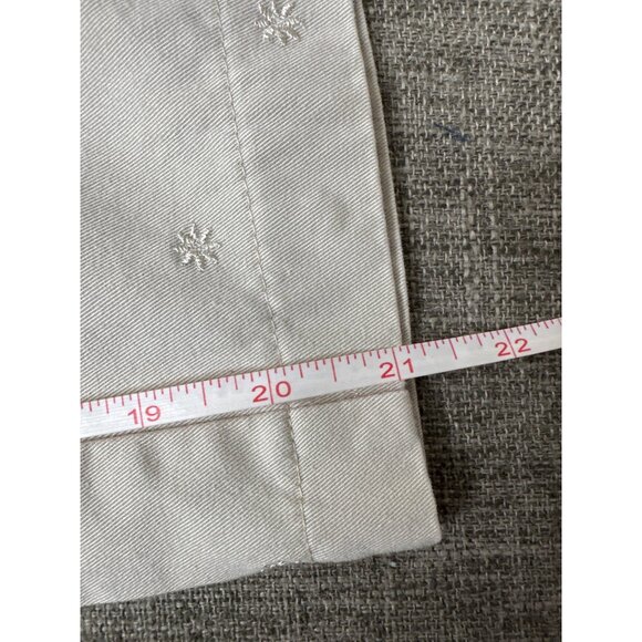 Dressbarn Size 12 Beige Cotton Cropped Pants w/ Embroidered Daisy Pattern Beach - Picture 8 of 8